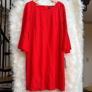 NWT Sharagano red eyelet bell long sleeve dress